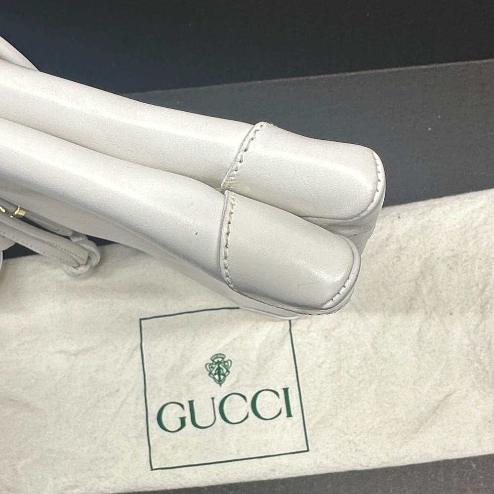 Gucci Purse Shoulder Bag Italian Leather Square White Gold Vintage With Dustbag - Picture 10 of 17